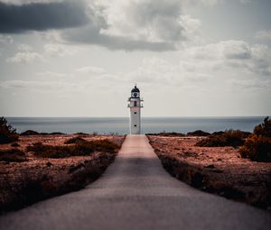 Preview wallpaper lighthouse, path, shore, sea, building