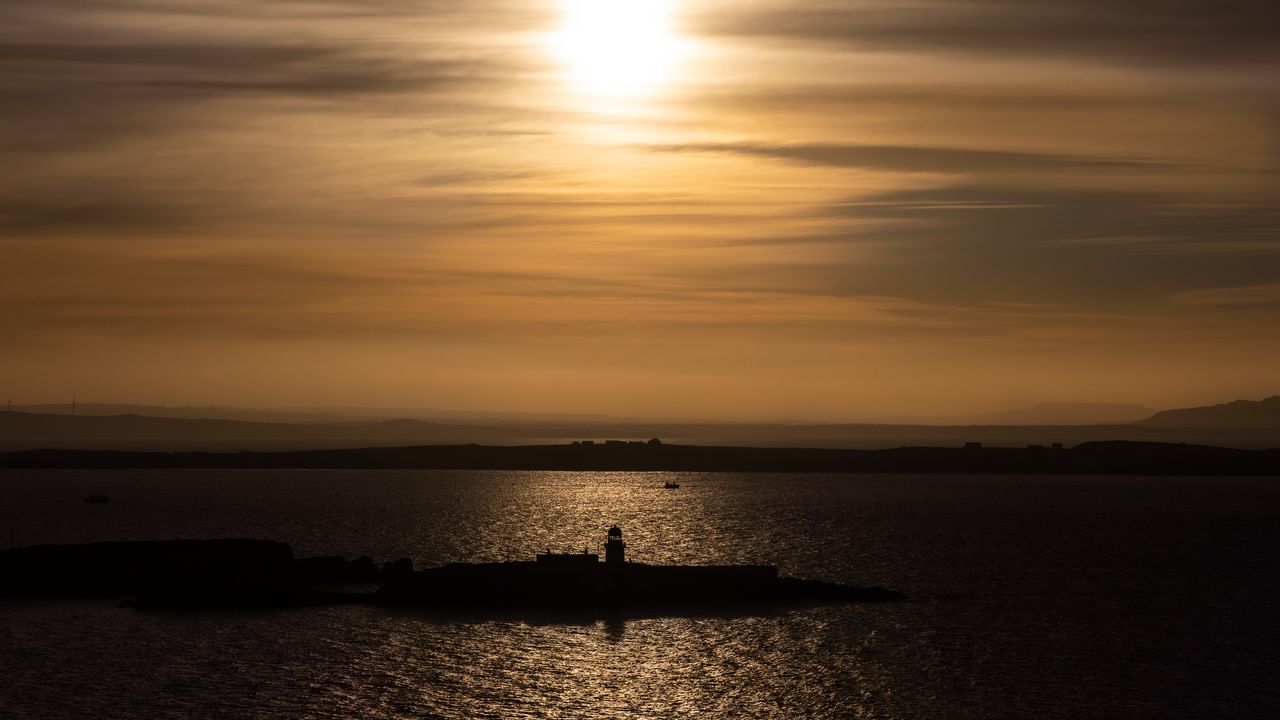 Wallpaper lighthouse, pier, island, sea, evening