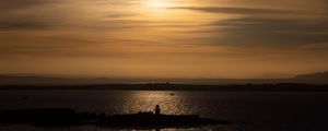 Preview wallpaper lighthouse, pier, island, sea, evening