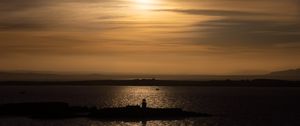 Preview wallpaper lighthouse, pier, island, sea, evening