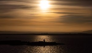 Preview wallpaper lighthouse, pier, island, sea, evening