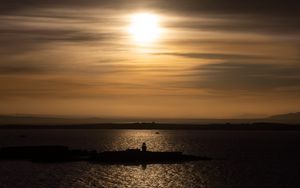 Preview wallpaper lighthouse, pier, island, sea, evening