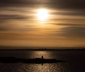 Preview wallpaper lighthouse, pier, island, sea, evening