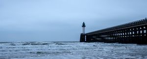 Preview wallpaper lighthouse, pier, sea, waves, coast