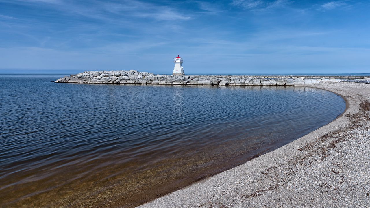 Wallpaper lighthouse, pier, sea, shore