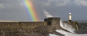 Preview wallpaper lighthouse, rainbow, sea, waves