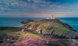 Preview wallpaper lighthouse, relief, flowers, sea