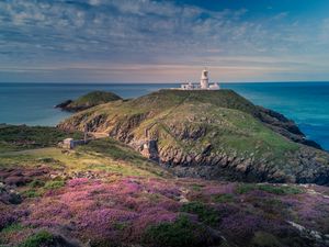 Preview wallpaper lighthouse, relief, flowers, sea