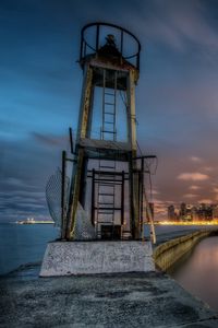 Preview wallpaper lighthouse, river, night, buildings, coast, guard, observe, hdr