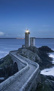 Preview wallpaper lighthouse, road, bridge, sea, landscape