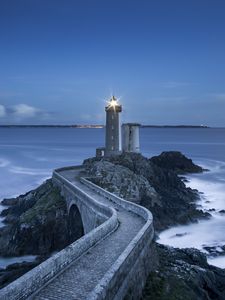 Preview wallpaper lighthouse, road, bridge, sea, landscape