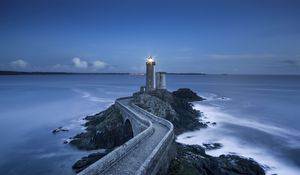 Preview wallpaper lighthouse, road, bridge, sea, landscape