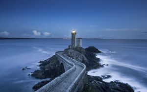 Preview wallpaper lighthouse, road, bridge, sea, landscape