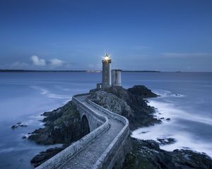 Preview wallpaper lighthouse, road, bridge, sea, landscape