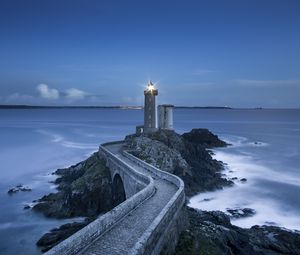 Preview wallpaper lighthouse, road, bridge, sea, landscape