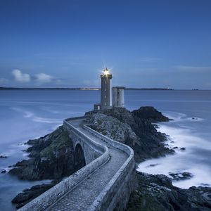 Preview wallpaper lighthouse, road, bridge, sea, landscape