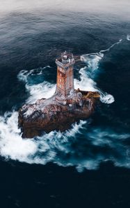 Preview wallpaper lighthouse, rock, aerial view, sea, waves