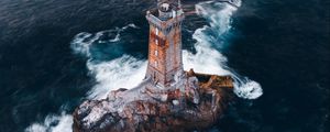 Preview wallpaper lighthouse, rock, aerial view, sea, waves