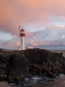Preview wallpaper lighthouse, rock, cliff, sea