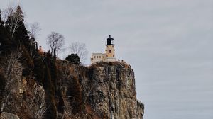 Preview wallpaper lighthouse, rock, sea, shore, nature