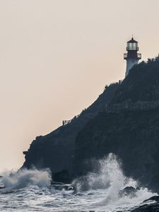 Preview wallpaper lighthouse, rock, waves, sea, shore