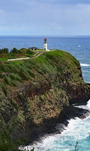 Preview wallpaper lighthouse, rocks, cliff, sea, surf