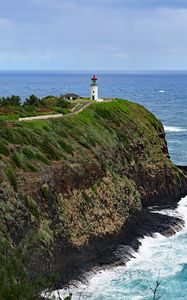 Preview wallpaper lighthouse, rocks, cliff, sea, surf