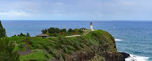 Preview wallpaper lighthouse, rocks, cliff, sea, surf