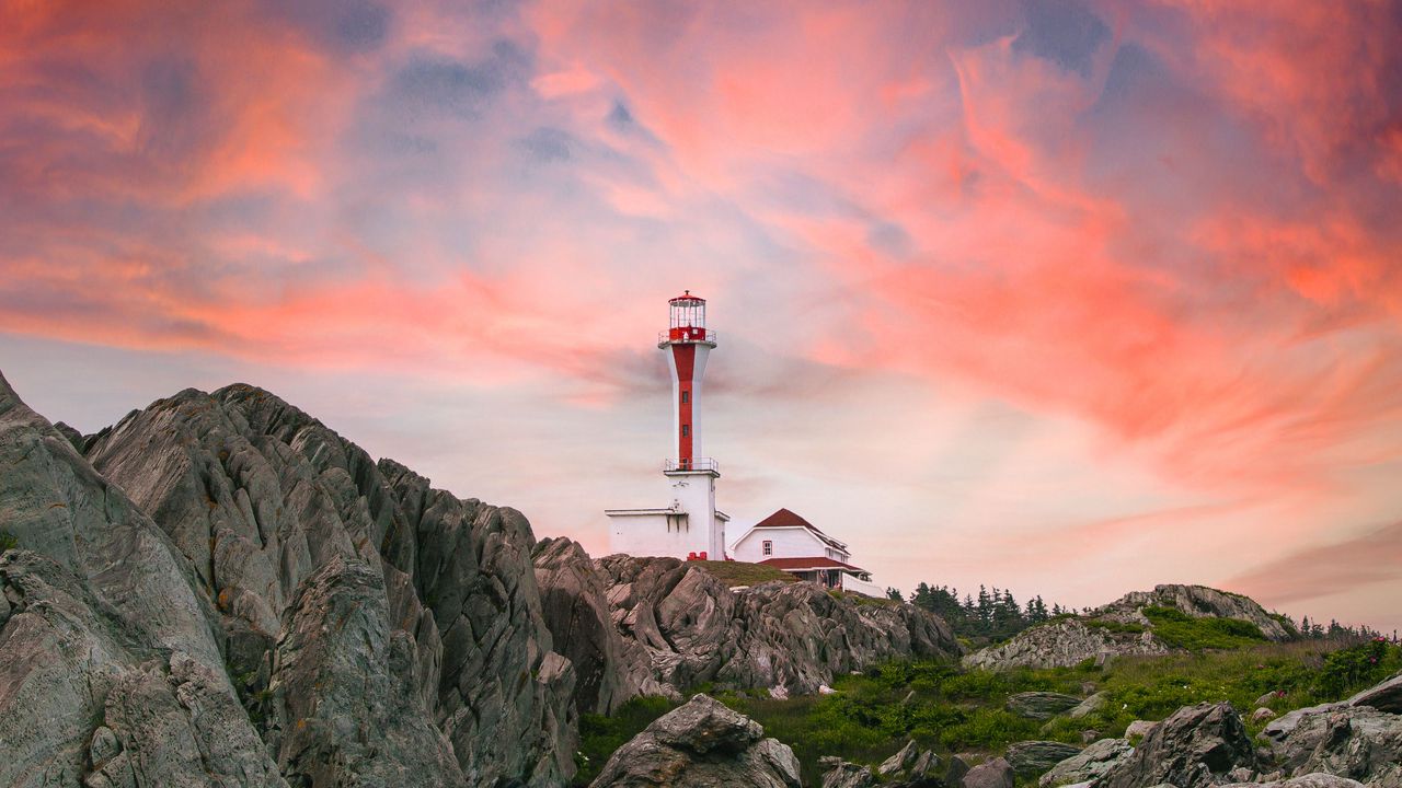 Wallpaper lighthouse, rocks, river, landscape