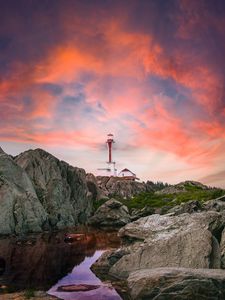 Preview wallpaper lighthouse, rocks, river, landscape