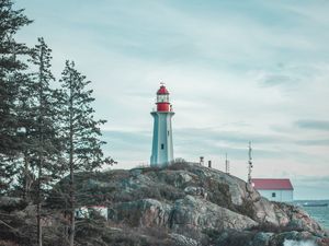 Preview wallpaper lighthouse, rocks, waves, photographer