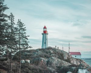 Preview wallpaper lighthouse, rocks, waves, photographer