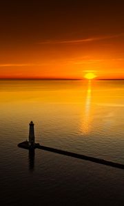 Preview wallpaper lighthouse, sea, aerial view, sunset, twilight
