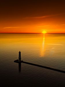 Preview wallpaper lighthouse, sea, aerial view, sunset, twilight