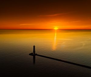 Preview wallpaper lighthouse, sea, aerial view, sunset, twilight