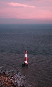 Preview wallpaper lighthouse, sea, aerial view, coast, water