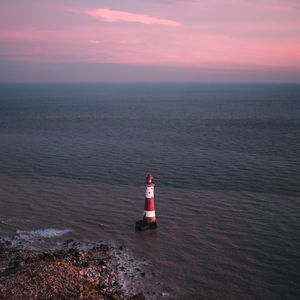 Preview wallpaper lighthouse, sea, aerial view, coast, water