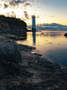 Preview wallpaper lighthouse, sea, coast, twilight