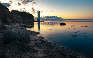 Preview wallpaper lighthouse, sea, coast, twilight