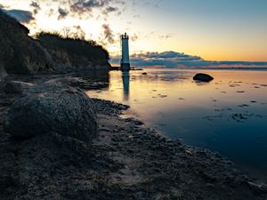 Preview wallpaper lighthouse, sea, coast, twilight