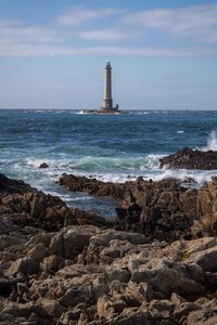 Preview wallpaper lighthouse, sea, coast, waves, rocks