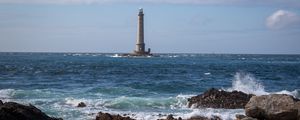 Preview wallpaper lighthouse, sea, coast, waves, rocks