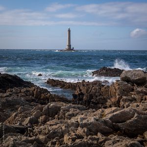 Preview wallpaper lighthouse, sea, coast, waves, rocks