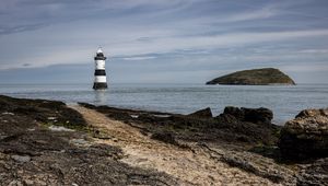 Preview wallpaper lighthouse, sea, coast, sky