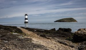 Preview wallpaper lighthouse, sea, coast, sky