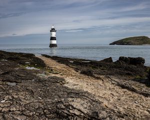 Preview wallpaper lighthouse, sea, coast, sky