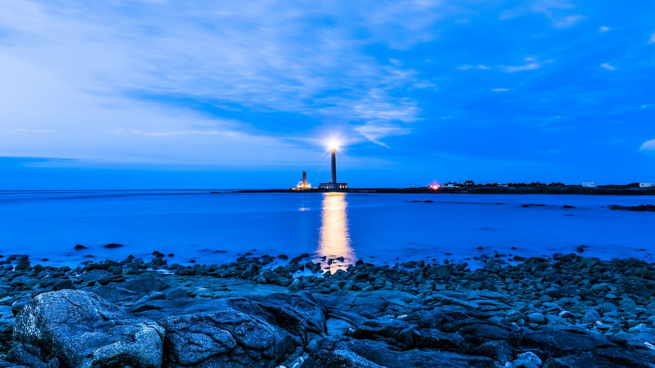 Wallpaper lighthouse, sea, evening, france, gatteville lighthouse, gatteville-le-phare