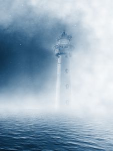 Preview wallpaper lighthouse, sea, fog, clouds