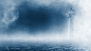 Preview wallpaper lighthouse, sea, fog, clouds