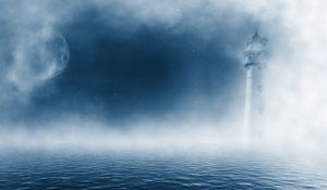 Preview wallpaper lighthouse, sea, fog, clouds